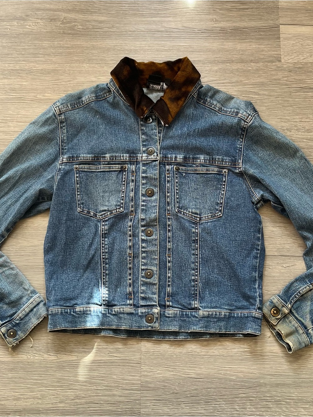Carole Little 90’s Blue Denim Jacket with Brown Fleece Collar